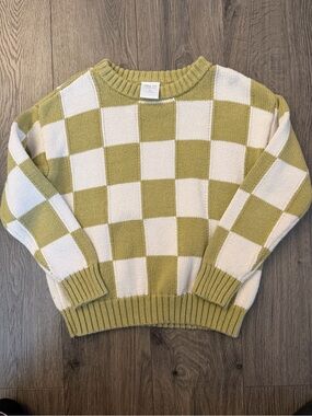 Checkerboard Crewneck Sweater - Olive & Cream - Unknown